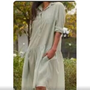 Grayson Anthropologie Women's Sage Green Drop Waist Shirt Dress 100% Cotton Sz 3